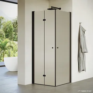 מקלחון פינתי דלת על ציר  דלת הרמוניקה קופר זכוכית גלינה 66-98 סמ שחור מט - דור רפאל