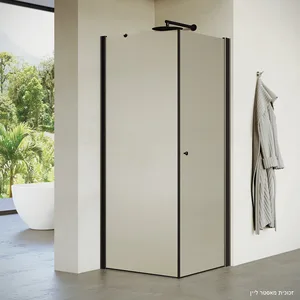 מקלחון פינתי דלת  דופן קבועה אורורה זכוכית גלינה 66-97 סמ שחור מט - דור רפאל