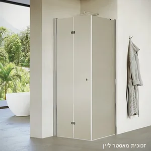 מקלחון פינתי דופן קבועה ודלת הרמוניקה ווייס זכוכית גלינה 65-98 סמ ניקל כרום - דור רפאל