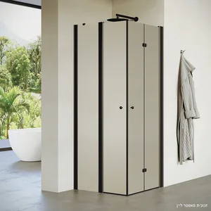 מקלחון פינתי דופן קבועה ודלת  דלת הרמוניקה טולוז זכוכית גלינה 66-98 סמ שחור מט - דור רפאל