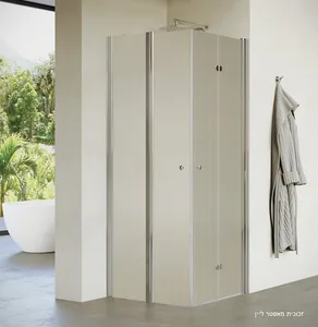 מקלחון פינתי דופן קבועה ודלת  דלת הרמוניקה טולוז זכוכית גלינה 66-98 סמ ניקל כרום - דור רפאל