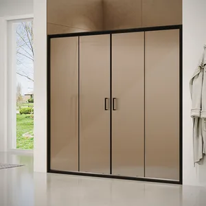 מקלחון חזית 2 דפנות קבועות ו2 דלתות אוונס זכוכית גלינה 165-170 סמ 170-175 סמ 175-180 סמ שחור מט - דור רפאל