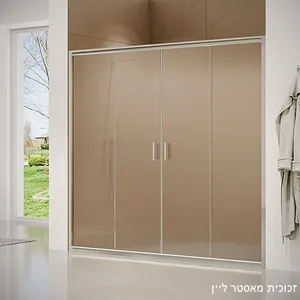 מקלחון חזית 2 דפנות קבועות 2 דלתות הזזה אוונס זכוכית גלינה 165-170 סמ 170-175 סמ 175-180 סמ ניקל כרום - דור רפאל