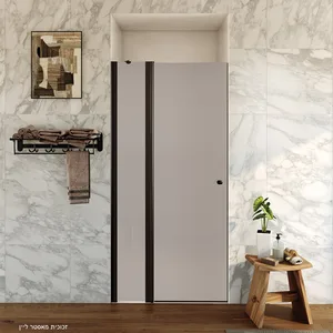 מקלחון חזית דופן קבועה דלת על ציר לוגן זכוכית גלינה 92-145 סמ שחור מט - דור רפאל