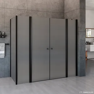 מקלחון פינתי 2 דפנות קבועות ו2 דלתות דופן צד קבועה ספילר זכוכית גלינה 75-260 סמ שחור מט - דור רפאל