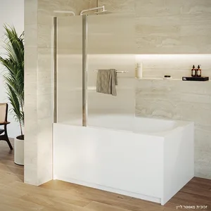 אמבטיון דופן קבועה  דלת כנף גקסון זכוכית גלינה 120 סמ ניקל כרום - דור רפאל