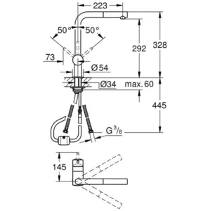 ברז פרח למטבח פיה נשלפת מצב אחד מינטה MINTA כרום GROHE - גרואה 32168000 GROHE גרואה