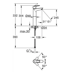 ברז פרח גבוה במיוחד באולופ BAULOOP כרום GROHE - גרואה 23764001 GROHE גרואה
