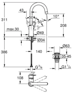 ברז פרח ברבור גבוה באולופ BAULOOP כרום GROHE - גרואה 23891001 GROHE גרואה