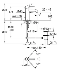 ברז פרח לכיור רחצה אסנס ESSENCE אפור גרפיט מוברש GROHE - גרואה 23589AL1 GROHE גרואה