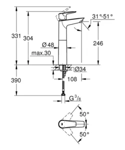 ברז פרח גבוה במיוחד באואדג' BAUEDGE כרום GROHE - גרואה 23761001 GROHE גרואה