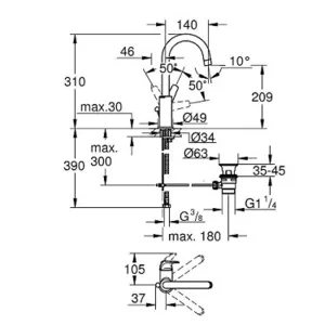 ברז פרח ברבור גבוה באופלואו BAUFLOW כרום GROHE - גרואה 23753000 GROHE גרואה