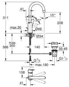 ברז ברבור באואדג' BAUEDGE כרום GROHE - גרואה 23760001 GROHE גרואה