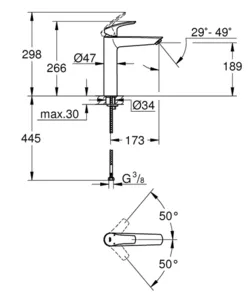 ברז פרח גבוה יורוסמארט EUROSMART כרום GROHE - גרואה 23971003 GROHE גרואה