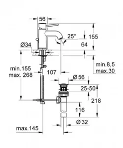 ברז פרח פיה קצרה קבועה באו קלאסיק BAUCLASSIC כרום GROHE - גרואה 32862000 GROHE גרואה