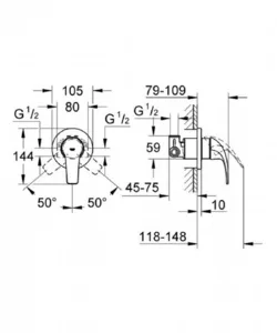 ערכה חיצונית אינטרפוץ 3 דרך באוקרב BAUCURVE כרום GROHE - גרואה 29044000 GROHE גרואה