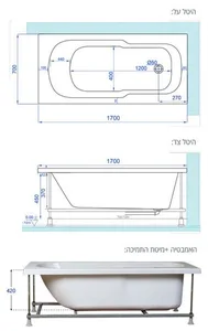 אמבטיה יוקרתית 170/70 ס"מ דגם MTI83