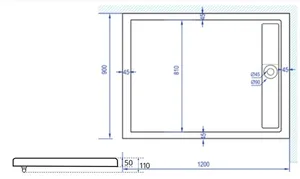 אגנית אקרילית עם תעלת ניקוז 120*90 ס"מ MTI245