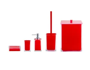סט פח 5 ליטר, מברשת אסלה, דיספנסר, כוס וסבונייה סקוור - SQUARE אדום 10613-SRD מלדן