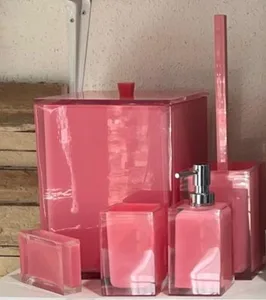 סט פח 5 ליטר, מברשת אסלה, דיספנסר, כוס וסבונייה סקוור - SQUARE ורוד 10613-SPC מלדן