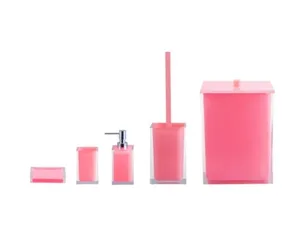 סט פח 5 ליטר, מברשת אסלה, דיספנסר, כוס וסבונייה סקוור - SQUARE ורוד 10613-SPC מלדן
