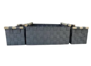 סט 3 סלסלות בד פוליאסטר מלבניות אפורות HD23114-2 מלדן