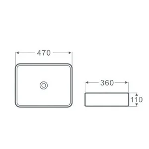 כיור מונח מלבני לבן מבריק דפנות דקות