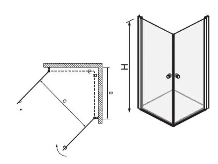 מקלחון פינתי טווין TWIN שקוף ניקל מבריק 80/80 ב