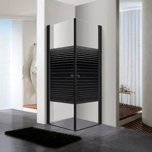 מקלחון טווין זכוכית שקופה פסים שחורים 90/90