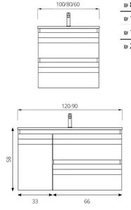 ארון אמבטיה תלוי אופטימל מגירות 120 ס"מ