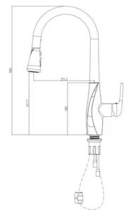 ברז מטבח נשלף 2 מצבי זרימה ונורת לד ניקל מבריק 1096L סיוון אופיר