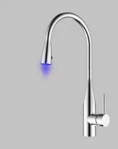 ברז מטבח נשלף מצב זרימה אחד עם נורת לד ניקל מבריק 1027L סיוון אופיר