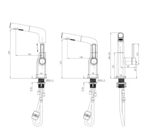 ברז מטבח נשלף 2 מצבי זרימה אפור גרפיט 1049GR סיוון אופיר