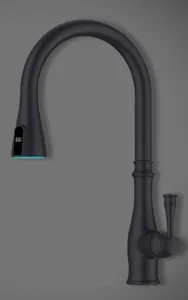 ברז מטבח יוקרתי נשלף 2 מצבי זרימה ונורת לד שחור מט 1054BL סיוון אופיר