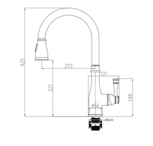 ברז מטבח יוקרתי נשלף 2 מצבי זרימה ונורת לד שחור מט 1054BL סיוון אופיר