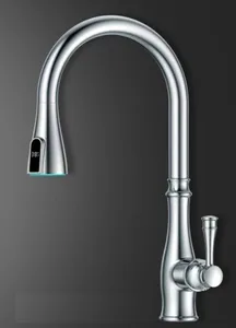 ברז מטבח יוקרתי נשלף 2 מצבי זרימה ונורת לד ניקל מבריק 1054L סיוון אופיר