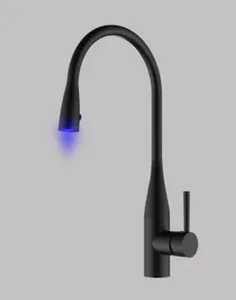 ברז מטבח נשלף מצב זרימה אחד עם נורת לד שחור מט 1027BL סיוון אופיר