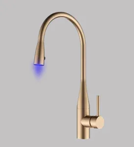 ברז מטבח נשלף מצב זרימה אחד עם נורת לד רוז גולד מט 1027RGL סיוון אופיר