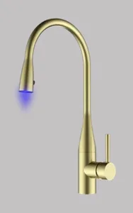 ברז מטבח נשלף מצב זרימה אחד עם נורת לד זהב מט 1027YBL סיוון אופיר