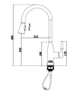 ברז מטבח נשלף 2 מצבי זרימה ונורת לד שחור מט 1025BL סיוון אופיר