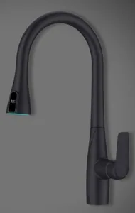 ברז מטבח נשלף 2 מצבי זרימה ונורת לד שחור מט 1096BL סיוון אופיר