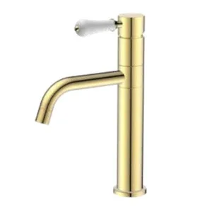 ברז פרח נמוך פיה מסתובבת ידית חרס לבנה זהב מבריק 1902G סיוון אופיר