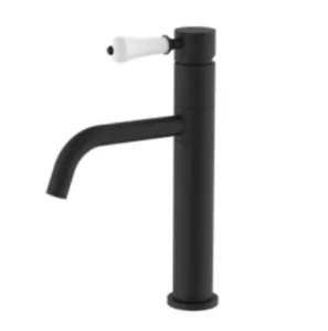 ברז פרח נמוך פיה מסתובבת ידית חרס לבנה שחור מט 1902B סיוון אופיר