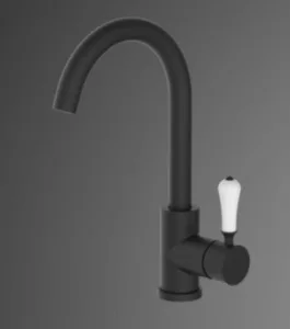 ברז פרח נמוך פיה מסתובבת ידית חרס לבנה שחור מט 1906B סיוון אופיר