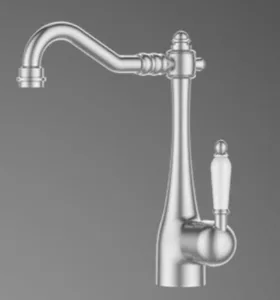 ברז פרח נמוך פיה מסתובבת ידית חרס לבנה ניקל מוברש 3610CB סיוון אופיר