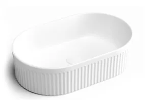 כיור חרס מונח מעוגל 49X31X13 ס"מ עם פסים לבן מט 9749MW סיוון אופיר