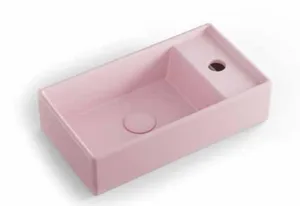 כיור חרס מלבני עם חור לברז 41X22.5X10 ס"מ מונח/תלוי ורוד מט 9318MP סיוון אופיר