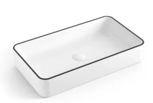 כיור חרס מונח מלבני 60X34X11 ס"מ לבן מבריק + פס שחור 9015 סיוון אופיר