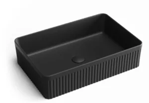 כיור חרס מונח מלבני 50X34X13 ס"מ עם פסים שחור מט 9017MB סיוון אופיר