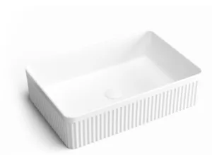 כיור חרס מונח מלבני 50X34X13 ס"מ עם פסים לבן מט 9017MW סיוון אופיר